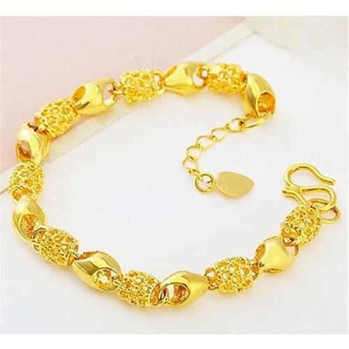 24k Gold Color Chain Bracelets Women Girl Chic Vintage Carving Jewelry Trendy Accessories Birthday Girlfriend Mom Gifts 18-21cm