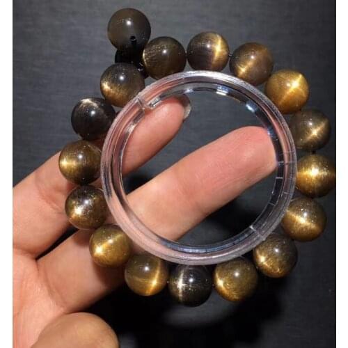 Natural Black Orange Sunstone Quartz Moonstone Bracelet 11.7mm Clear Round Beads Cat Eye Women Fashion Stone AAAAA