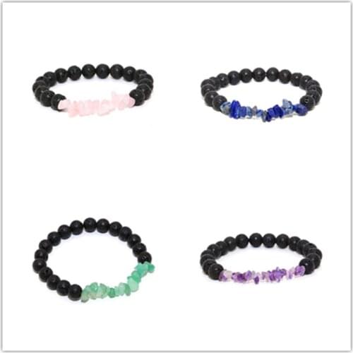 FYJS Unique Handmade Black Lava Stone 8 mm Round Beads with Irregular Shape Amethysts Gravel Bracelet Lapis Lazuli Jewelry