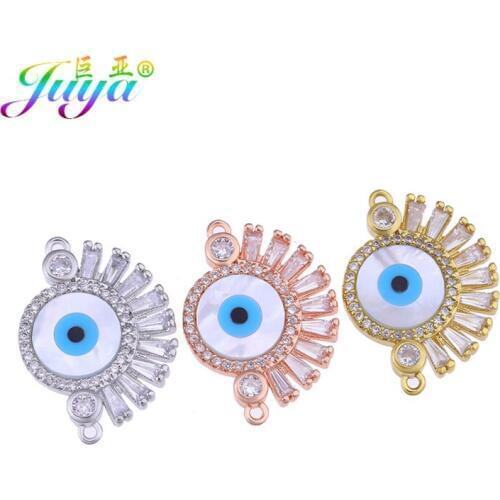 Juya Women Mens Bracelets Jewelry Material Handmade Charms Evil Eye Shell Connectors Accessories For Needlework Jewelry Making