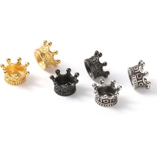 Stainless Steel European Style Large Hole Charm Beads Crown Multicolor Metal Beads DIY Making Bracelets Jewelry 11mm x 6mm,1PC