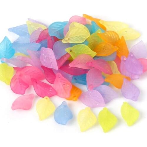 Hot Sale 210pcs/lot 10*17mm Random Mix Plastic Acrylic Loose Spacer Frosted Leaf Beads for DIY Flower Jewelry Necklace Bracelet