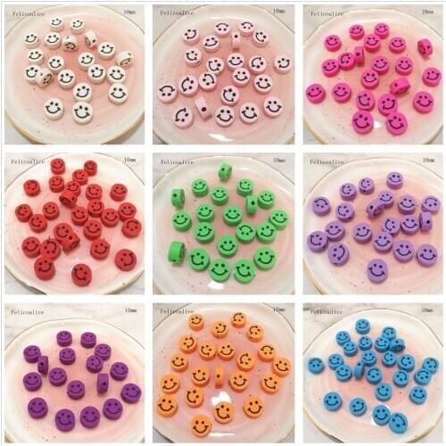 20pcs Smiley Face Polymer Clay Shape Spacer Beads For DIY Handmade Jewelry Craft Accessories 10mm