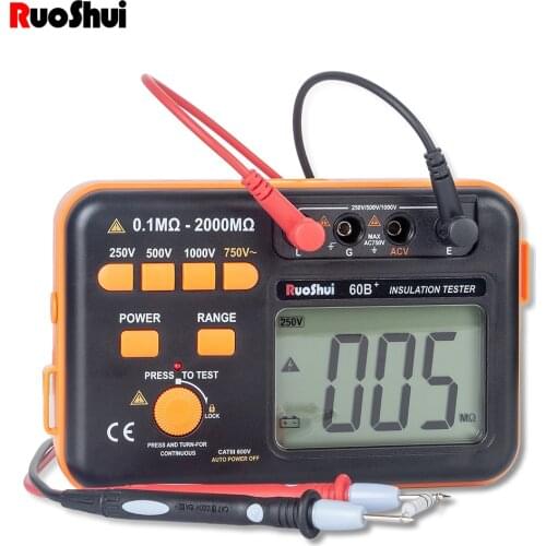 RuoShui 60B+ 1000V Digital Auto Range Insulation Resistance Meter Tester Megohmmeter Megger High Voltage LED Indication Upgrade