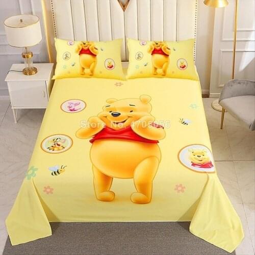 Disney Home Textiles Cartoon Winnie the Pooh Flat Bed Sheet and Pillowcase Mattress Cover Boys Girls Kids Children Bedding