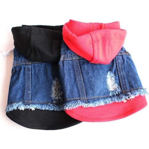 Spring Fashion Hooded Denim Dog Jacket Holes Cowboy Casual Hoodies Vest Coat Pet Costume For Small Large Dogs Chihuahua Clothes