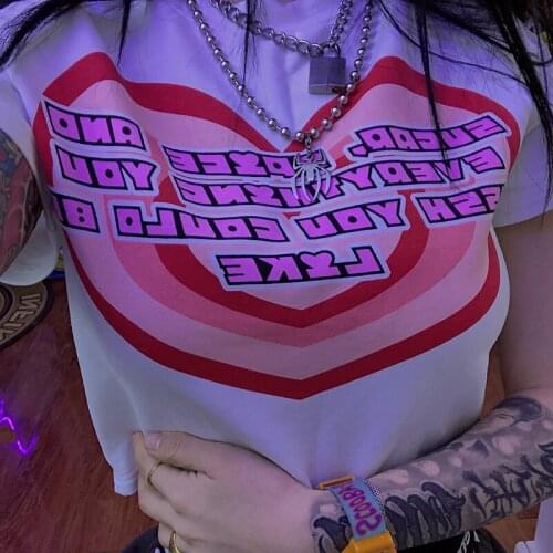 Summer New T Shirt Pink Heart Flower letter Print Women Tshirt Cotton Funny T Shirt Gift 90s Lady Teenager Girl