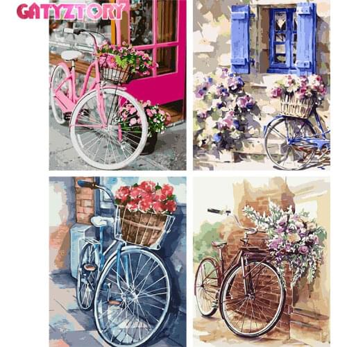 GATYZTORY Frame Diy Painting By Numbers Flower Bicycle Canvas Drawing Kits Gift Wall Decor 60×75cm Frame Handpainted