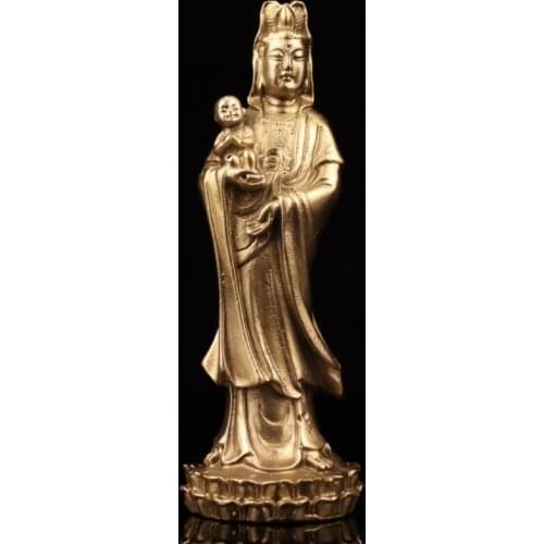 China brass child Guanyin small crafts statue