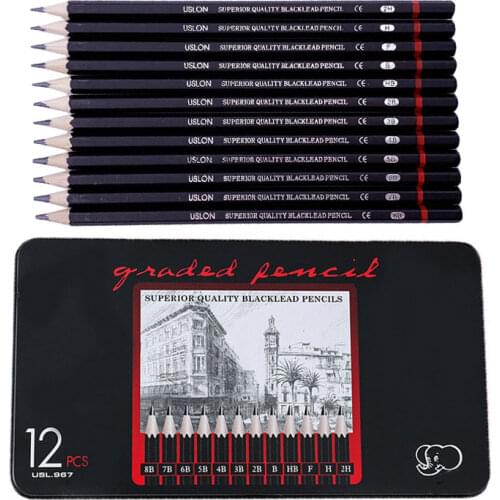 12 pcs/set Professional Sketch Drawing Pencil Set 2H H F B HB 2B 3B 4B 5B 6B 7B 8B Painting Drawing Pencils Stationery Supplies