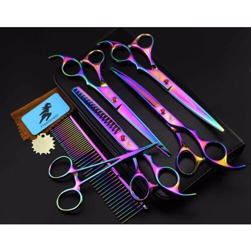 Pet scissors sets,JP440C, 61HRC ,Straight & Big Tooth Thinning & Curved cutting, 4pcs /set,Free shipping