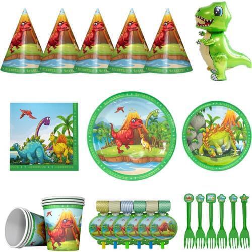 Cartoon Dinosaur Theme Birthday Party Disposable Tableware Set Paper Plates Cups Napkin Children Party Supplies Decoration