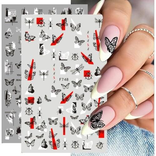 Butterfly Nail Stickers Leaves Flowers 3D Self-adhesive Transfer Sliders Ladybird Nail Art Decals All For Manicures Foils Wraps