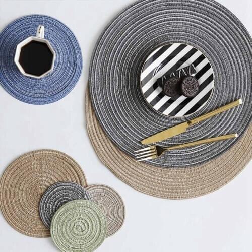 Anti Slip Nordic Round Dining Table Mat Coffee Cup Mug Drink Pad Coaster Heat Insulation Mat Kitchen Table Placemat Linen