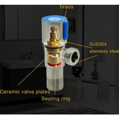 New SUS304 stainless steel hot and cold water triangle valve flow control valve three way valve G1/2 thread bathroom angle valve