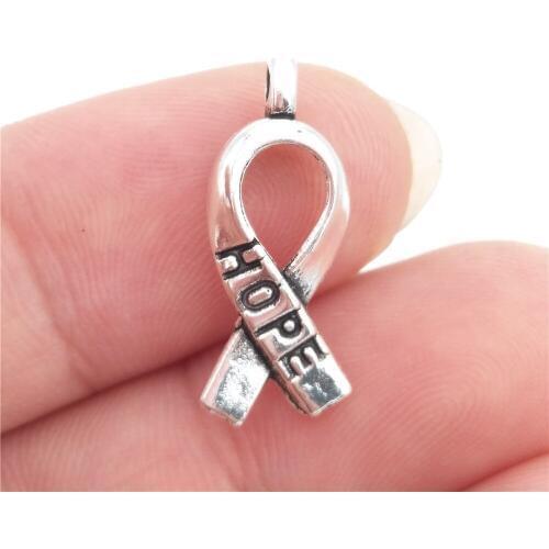 BULK 30 Zinc Alloy Cancer Awareness Theme Letter Hope Ribbon Charms Pendants DIY Jewelry Making 8*19mm 0.5g