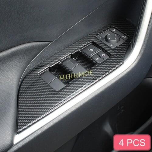 Carbon Fiber Interior Door Window Switch Cover Trims For 2019-2021 Toyota RAV4 Suzuki Across LHD & RHD