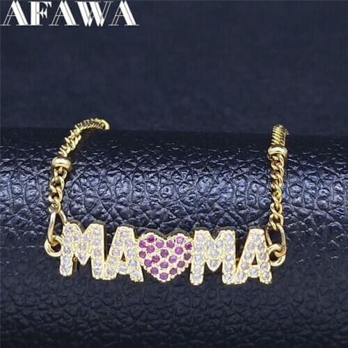 2021 Heart Mama Zircon Copper Stainless Steel Necklace for Women Gold Color Pendant Necklace Jewelry collares mujer N103S01