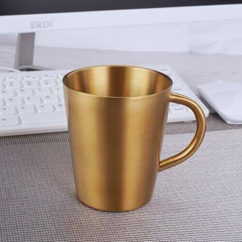 FDA Grade 300ml Stainless Steel Beer Mugs Coffee Mug Water Cup with Handgrip Double Wall Unique Drinkwares Gold Silver