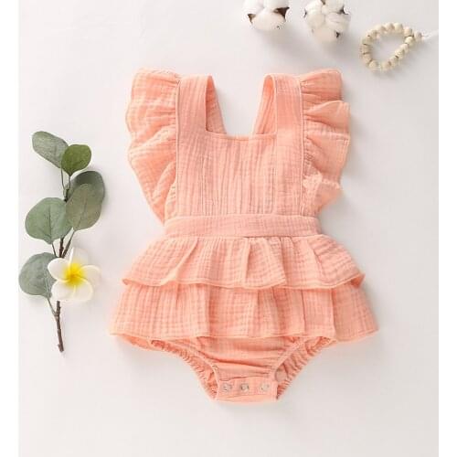 Strap Dress 2021 Newest Fly Seleeve Square Collar Cotton Linen Summer Dress for Girl Baby Casual Jumpsuit 12M Chilrens Dresses