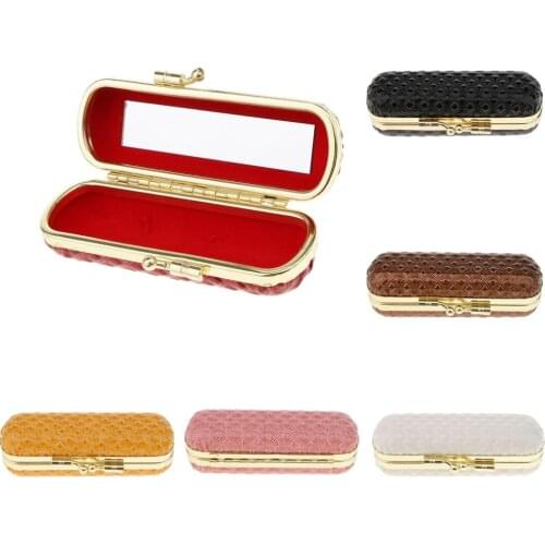 Lipstick Case Holder PU Leather Storage Box Mirror Inside Perfect for Handbag