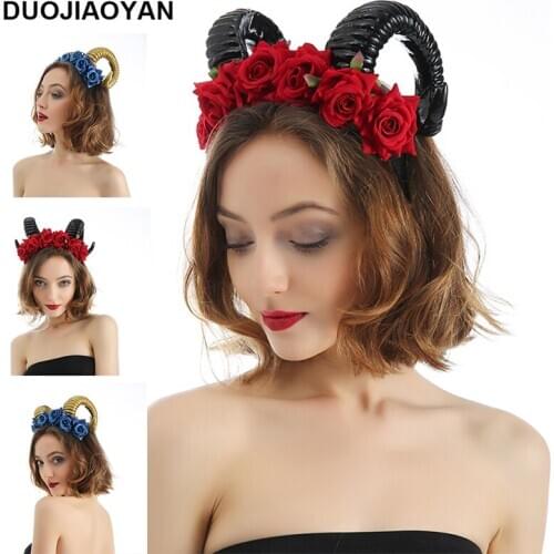 DUOJIAOYAN New girls masquerade halloween hair band horns roses girls holiday party hair accessories gifts