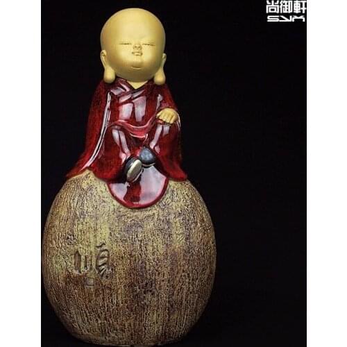 Shiwan ceramic doll master process of handmade office Home Furnishing decorated boutique creative small monk decoration Shun