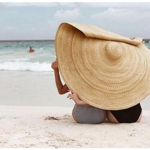 80CM Wide Brim Oversized Beach Hats For Women Girls Travel Large Straw Hat UV Protection Big Foldable Floppy Sun Shade Hat Cap