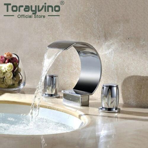 Torayvino Bathroom Tap 3 Pcs Set Flush Cold & Hot Water Mixer Taps Bathroom Faucet Bathroom Basin Faucet Deck Mounted Washbasin