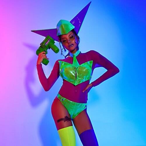 Gogo Dancer Costume Women Sexy Pole Dancing Clothes Green Drag Queen Costumes DJ DS Nightclub Stage Outfit Bodysuit Rave DL7463