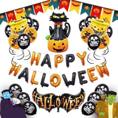 Halloween Party Favor Decorations Happy Halloween Balloon Round Print Balloons Spirals For Home Office Party Decor Dropshipping