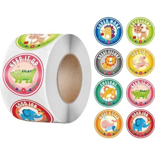 50-100PCS Cute Cartoon Animals Sticker for Kids Encourage Sealing Labels Round Paper Teacher Supplies Child Reward Sticker