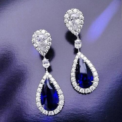 White Stone Water Drop Dangle Earring Blue Stone Crystal Drop Earring For Women Wedding Engagement Birthday Drop Earring F3Q456