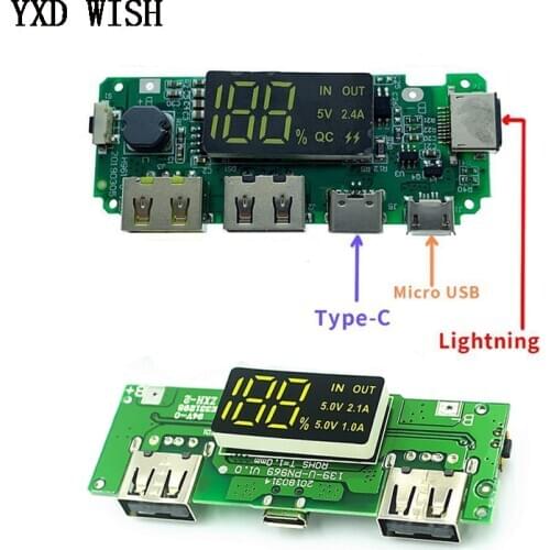 LED Dual USB 5V 2.4A Micro/Type-C USB Mobile Power Bank 18650 Charging Module Lithium Battery Charger Board Circuit Protection