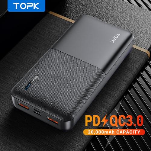TOPK Power Bank 20000mAh External Battery Quick Charger 3.0 + USB Type C PD 3.0 Fast 18W Powerbank for iPhone Xiaomi Mi 9 8