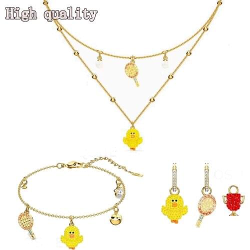 High Quality SWA Exquisite Crystal Lovely Duckling Racket Charm Womens Double Necklace Sweet Romance Best Gift Fashion Jewelry