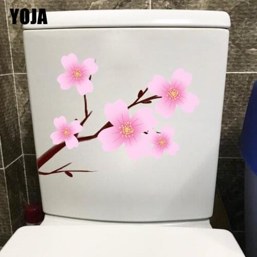 YOJA 16.2X22.3CM Beautiful Cherry Blossoms Bathroom Toilet Decor Home Room Wall Sticker Decal T1-1716