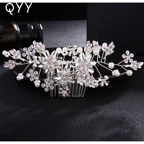 QYY 2019 Pearls Hair Clips Bridal Hairpins Fashion Flower Hair Combs Rhinestone Women Headdress Wedding Hair Jewelry