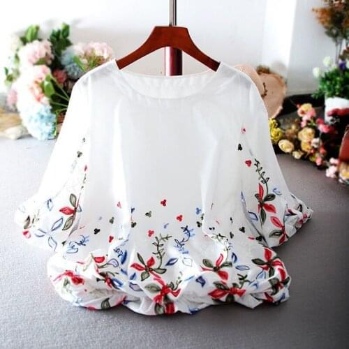 Vintage Printed Women Blouse O-Neck Loose Elegant Office Lady Pulls Tops Tees