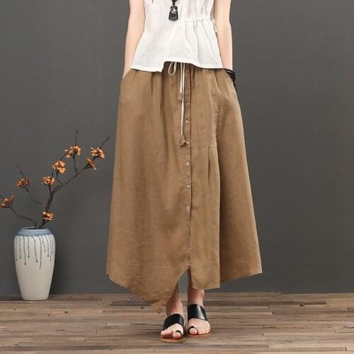 TIYIHAILEY Free Shipping 2021 New Long Maxi Elastic High Waist Women Linen Skirts Spring Summer Autumn Single Breasted A-line