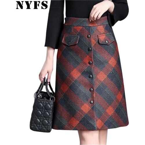 NYFS 2020 New Autumn Winter woolen Plaid Skirts Fashion PLaid Hip skirt Women Slim Office Skirt Faldas Mujer Saias
