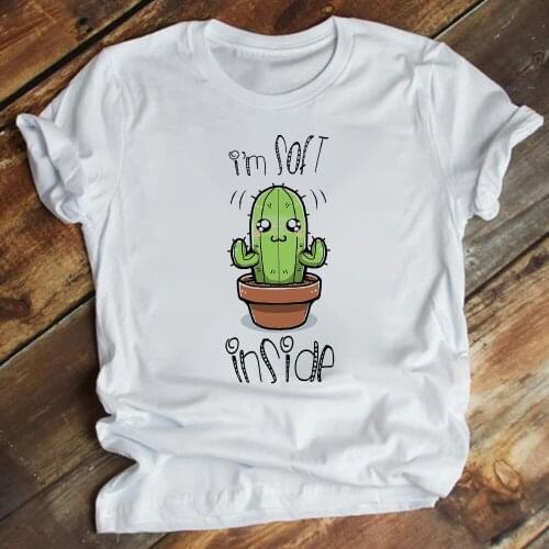 Animated Cactus Graphic Women T-shirts I'm soft in side T shirt Vetement Mujer Tumblr Tee shirt Spain Cute Style 2021 Arrivals