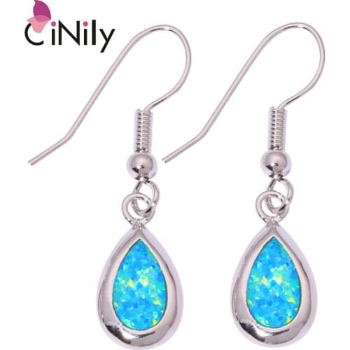 CiNily Created Orange Blue Pink White Fire Opal Silver Plated Wholesale for Women Jewelry Dangle Earrings 1 1/4" OH3101-04
