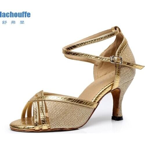 Women Ballroom Latin Dance Shoes Black Gold Woman Glitter Tango Latino Dancing Shoes Ladieshigh Heeled Wedding Party Sandals