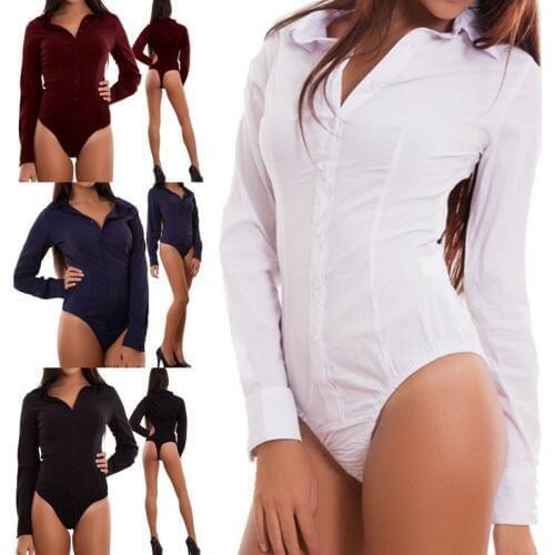 2020 NEW Fashion Women Casual V-Neck Long Sleeve Shirt Jumpsuit Bodycon Button Shirt Romper Body Tops Blouse Bodysuit
