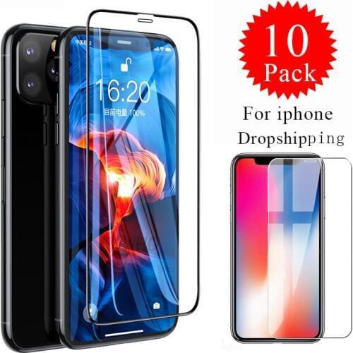 10pcs Protective Glass for IPhone X XS XR 10 11 Pro Max 6 6S 7 8 Plus Screen Protector Tempered Glas on For Apple Dropshipping