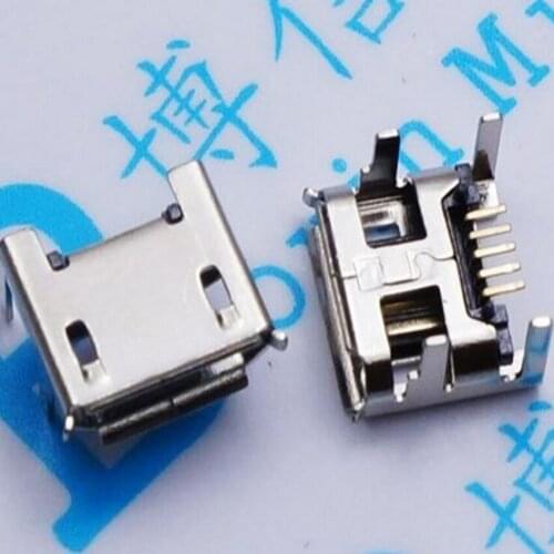 100PCS/Lot Micro USB Female Jack/Socket Connector 4 Fixed feet long Pin