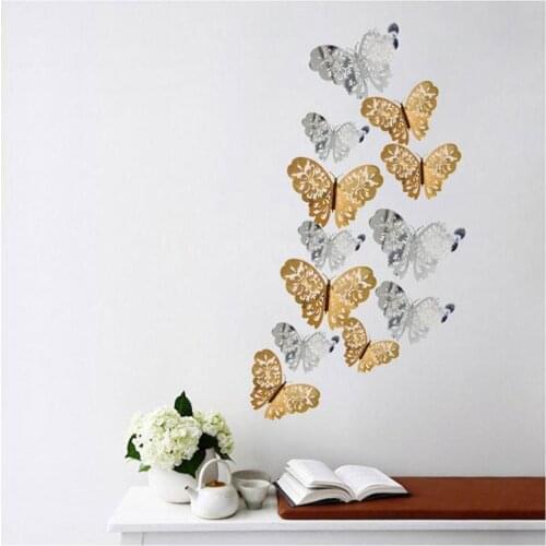12pcs PVC Butterflies Multicolor Double Layer Wings 3D Butterfly Wall Sticker Magnet Party Kids Bedroom Fridge Decor