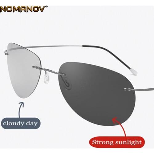 2019 Photochromic Polarized Sunglasses Men Ultra-light Frameless Day and Night Mens Polarized Driver Driving Fishing Sunglasses