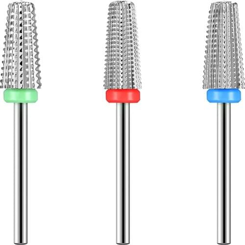 3 Pieces 5 in 1 Carbide Nail Drill Bits Set 2-Way Drills Tapered Bit Milling Cutter For Manicure Nails Accessories Drill Machine